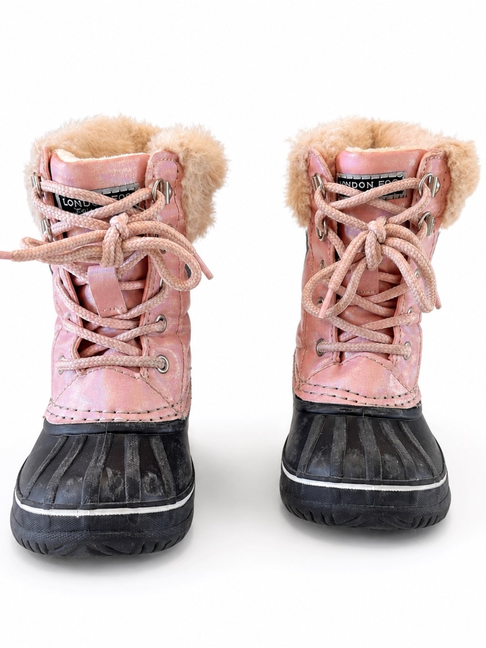 London Fog Girls Pink Faux Fur Lace-Up Winter Snow Boots size 9